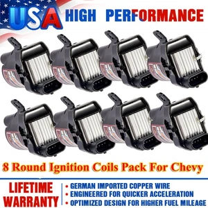 8 Round Ignition Coils Black For Chevy Silverado GMC Sierra Yukon 4.8L 5.3L 6.0L - Picture 1 of 17
