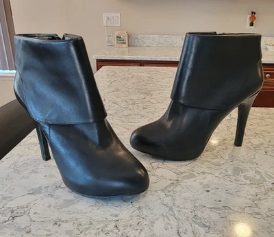 Jessica Simpson Boots Black Leather Addey Ankle Platform Zip Booties Size 8.5 - Image 1 of 4