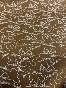 3.3 Metres Brown Christmas Printed Cotton Blend Deadstock Fabric. FINAL LENGTH - Picture 1 of 5