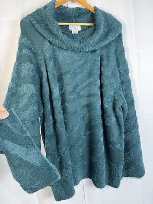 Suéter Pullover Suave Mangas Campana Verde Difuso Cuello Cawl OSO Informal Para Mujer 2X  Foto 1 de 4