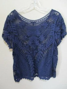 Camicetta donna Express Boho ricamata pizzo floreale blu navy taglia media - Foto 1 di 4