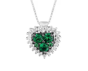 CIONDOLO CUORE IN ORO BIANCO 18K : VERI SMERALDI E DIAMANTI NATURALI CERTIFICATO - Picture 1 of 1