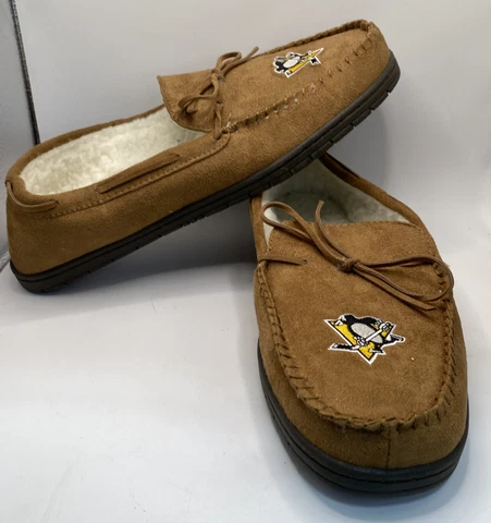 Pittsburgh Penguins Mens Slippers Tan Size 13/14 XL New Cover