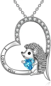 Hedgehog Necklace Sterling Silver Heart Pendant Chain 18 Jewelry for Women Girls - Picture 1 of 7