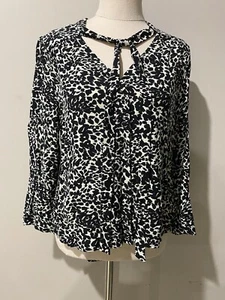 Mister Zimi Black Leopard Blouse Neck Tie Size 6 Oversize Fit To Size 10 Hi Low - Picture 1 of 10