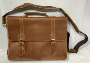 Maletín Bolso Laptop Marrón Cuero Genuino Hombro Oficina Mensajero - Imagen 1 de 8