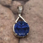 Pendentif femme Solitaire 6 MM bleu saphir rond argent sterling 925 bijoux
