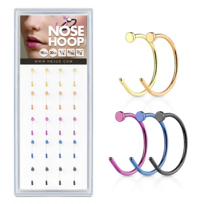 Multi-Color Titanium Anodized Stainless Steel Open Ended Nose Ring Hoop 8mm 22G  - Image 1 of 4
