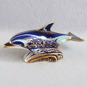 Pisapapeles Royal Crown Derby nariz de botella delfín inglés hueso China 7-1/2" de largo - Imagen 1 de 7