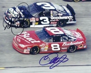 DALE EARNHARDT SR JR SIGNED PHOTO NASCAR AUTOGRAPH SIGNATURE POSTER 8X10 REPRINT - Picture 1 of 3