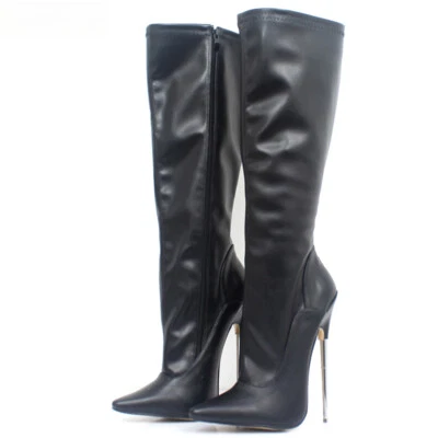 Occident Pointed Toe Zipper Knee High Boots Nightclub Womens 18cm Stiletto Heels - Image 1 of 4