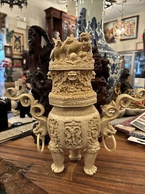 "Estatua de Fénix Dragón de Resina Tallada China De Colección Censor Talla Ornada 12""" Foto 1 de 4