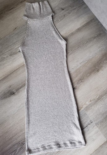 VETEMENTS Topshop taglia S (US4) abito maglione donna beige senza maniche maglia bodycon collo cappuccio