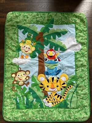 Fisher Price ANIMALES DE LA SELVA TROPICAL bebé guardería CUNA EDREDÓN manta usado en excelente estado D8 Foto 1 de 4