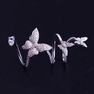 Natural Diamond Engagement Wrap Butterfly Ring Solid 14K White Gold Lady Jewelry