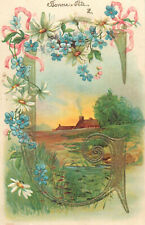 Embossed daisy floral alphabet letter "G" fantasy greetings postcard 1904