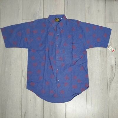 Camisa masculina vintage permissão Vaperwave skate surf SS colarinho azul botão para cima tamanho pequeno  - Imagem 1 de 4