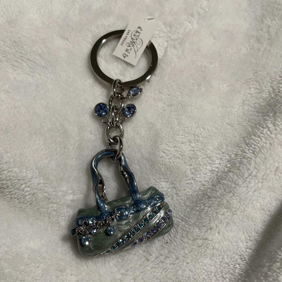 Alexander Kalifano Womens Blue Purse Swarovski Crystals Key Ring - Image 1 of 4