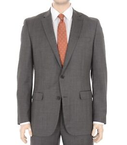 $400 Bar III Slim Fit Taupe Brown Plaid 100% Wool 2 Button Blazer Sportcoat