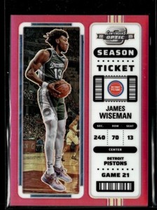2022-23 CONTENDERS OPTIC PINK SEASON TICKET /75 JAMES WISEMAN PISTONS