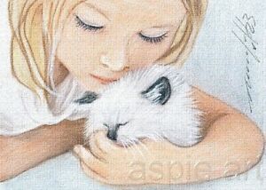 ACEO print limited edition girl with siam kitten cat by Anna Hoff