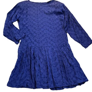 Vintage Regarde Drop Waist Dress Colbalt Blue Size Medium 3/4 Sleeves Embroidery - Picture 1 of 6