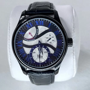 Reign Bhutan Automatik schwarz graviertes Zifferblatt blau Zeiger Herrenuhr selten - Bild 1 von 9