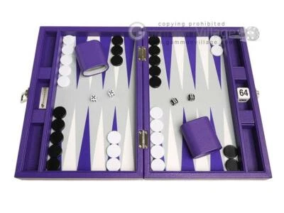 New 16" Silverman & Co Medium Faux Leather Backgammon Set – Purple Board w/ Grey - Image 1 of 4