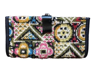 Vintage 70s Colorful Needlepoint Wallet Purse Floral Geometric Design, RETRO - Picture 1 of 3