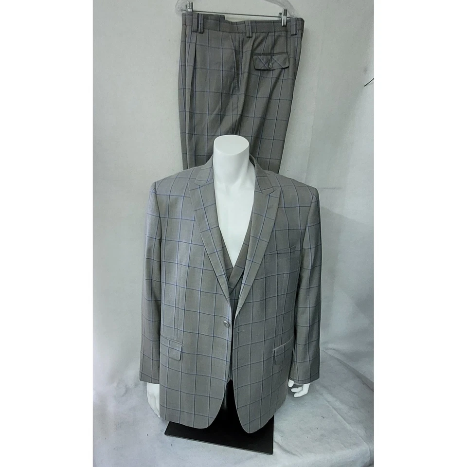 Traje Steven Land Para Hombres 3 Piezas Walter SL77 Blazer Chaleco 46R Pantalones 40R Gris Cuadros Foto 1 de 4