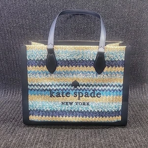 Kate Spade Ellie Stripe Straw Large Tote Bag  - Picture 1 of 8