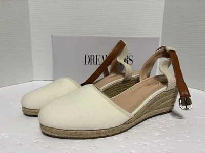 DREAM PAIRS Sandalias Amanda Correa/Corbata Cuña EE. UU. Talla 11 Blanco/Crema Punta Cerrada NUEVAS Foto 1 de 4