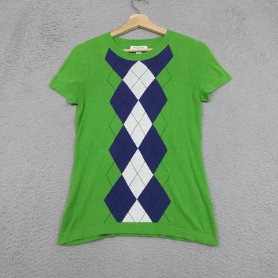 Suéter Banana Republic Mujer Pequeño Verde Argyle Manga Corta Cuello Redondo Algodón Foto 1 de 4