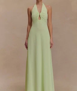 Women’s Meshki Malakhai Chiffon Halter Maxi Dress Beautiful S Green Pre-Owned - Picture 1 of 7