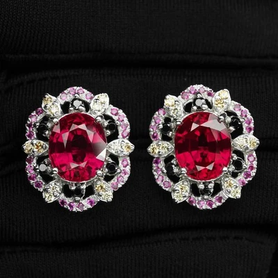 Orecchini artigianali in argento sterling 925 con tormalina rossa rubellite... - Immagine 1 di 4