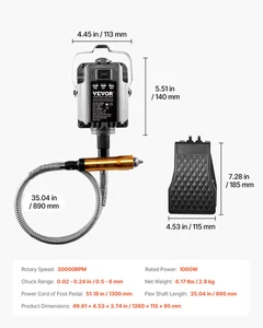 VEVOR Smerigliatrice Ad Albero Flessibile, 1000 W 30000 Giri/Min, Utensile Rotan - Foto 1 di 14