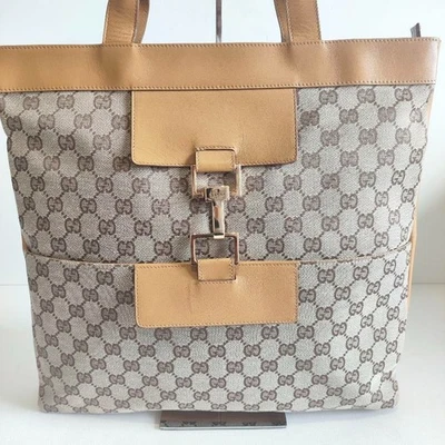 GUCCI Jackie Bolso de Mano GG Lona Cuero GG Logo USADO Auténtico #S2791 Foto 1 de 4