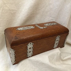 Vintage handgefertigte Blechdose gelocht verziert kleine Tiger Eiche Schatulle Folk Americana - Bild 1 von 18