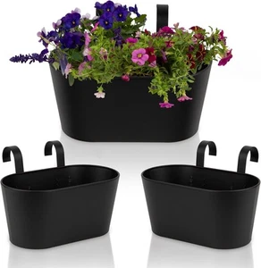 KIBAGA Beautiful Hanging Flower Pots for Outside Railing Or Fence - Black - Picture 1 of 9