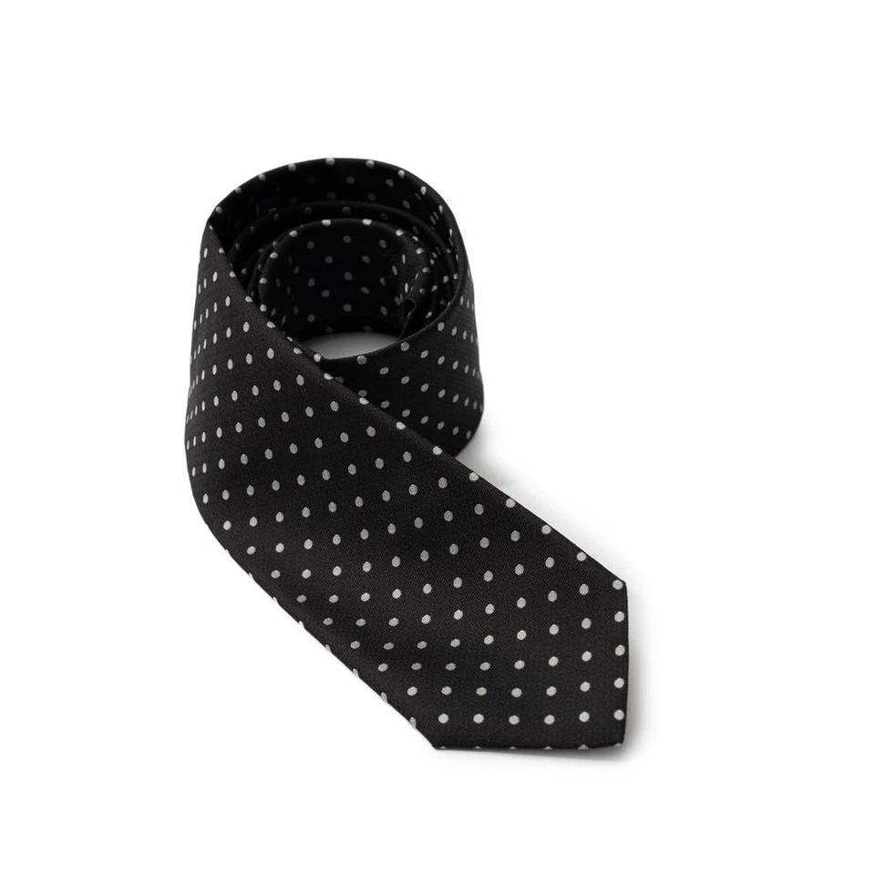 Dolce&Gabbana Men Black Cravat 100% Silk Polka Dots Print Adjustable Pointed Tie - Image 1 of 4