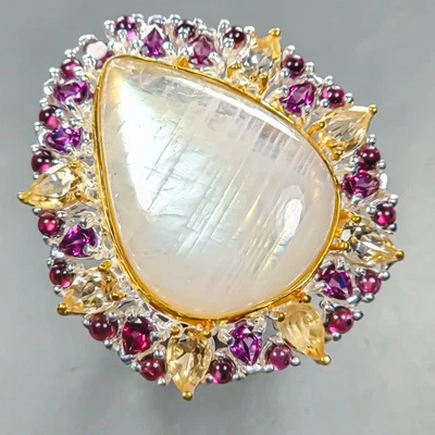 Gemstone 36 ct Natural Moonstone Ring 925 Sterling Silver Size 7 /R442704 - Image 1 of 4