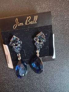 Marineblaue Kristall Festzug Ohrringe von Jim Ball Neu mit Etikett SALE! - Bild 1 von 1