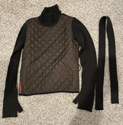 PRADA MILANO Italy Sweater with Quilted front woven panel.  Size 42 - Image 1 of 4