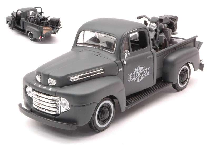 Maisto FORD F1 PICK UP 1948 W/HARLEY DAVIDSON WLA FLATHEAD MATT GREY 1:24 - Immagine 1 di 1