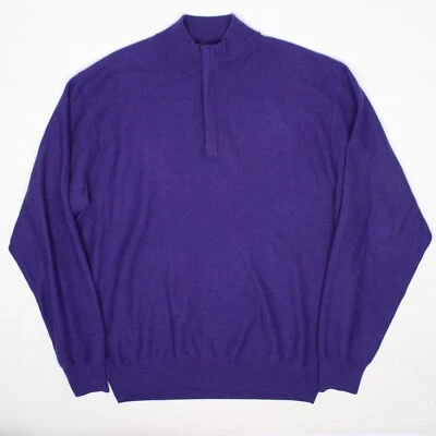 Peter Millar 1/2 Zip Sweater XL Solid Purple Long Sleeve Pullover Merino Wool  - Image 1 of 4
