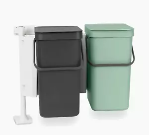 Brabantia Built-in Bin Sort & Go 2 Piece Jade Green / Gray 2x 3.2G 12L Trash Can - Picture 1 of 9