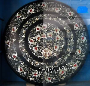 36 Inches Round Marble Dining Table Top Carnelian Stones Inlaid Resturant Table - Picture 1 of 7