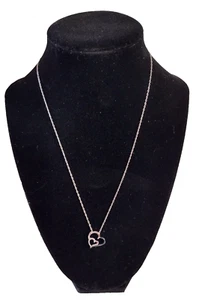 Sterling Silver Double heart Pendant Blue White Diamond Accents 18" Chain - Picture 1 of 4