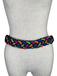 Vintage Statement Belt Braided Womens Colorful 90s Strap Waist Retro - Picture 1 of 15