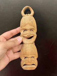 Tribal African Vintage Smiley Mask Man Wood Hand Carved Rare sculpture Wall 7"x2 - Picture 1 of 5